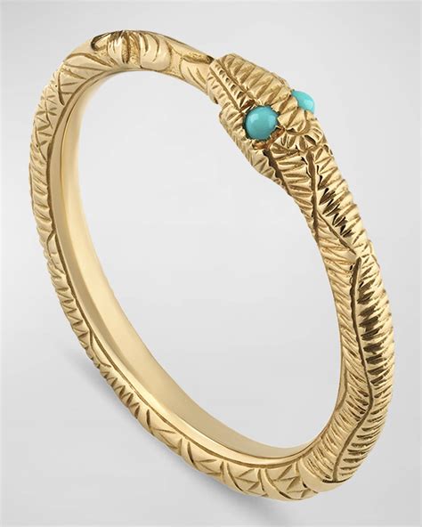 Gucci 18k Ouroboros Snake Ring with Turquoise.